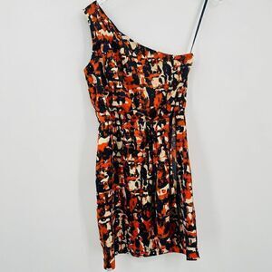 Banana Republic Size 2 Orange Black Abstract Print One Shoulder Mini Dress